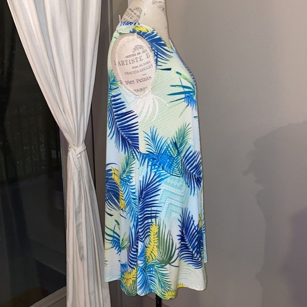 Yee tropical green blue white sun dress sleeveless - Picture 2 of 9